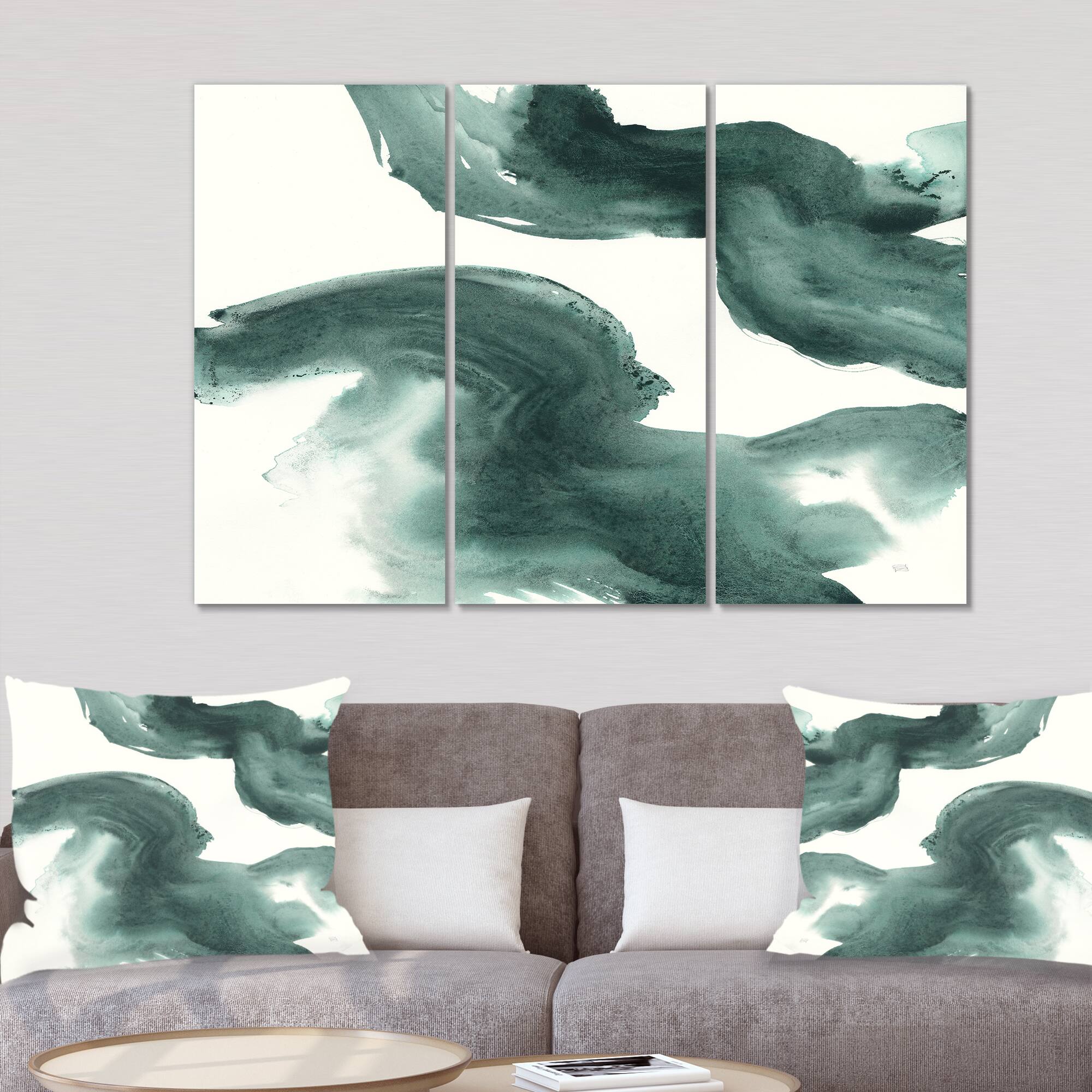 Designart - Gouache Green on Gray I - Modern & Transitional Premium Canvas Wall Art